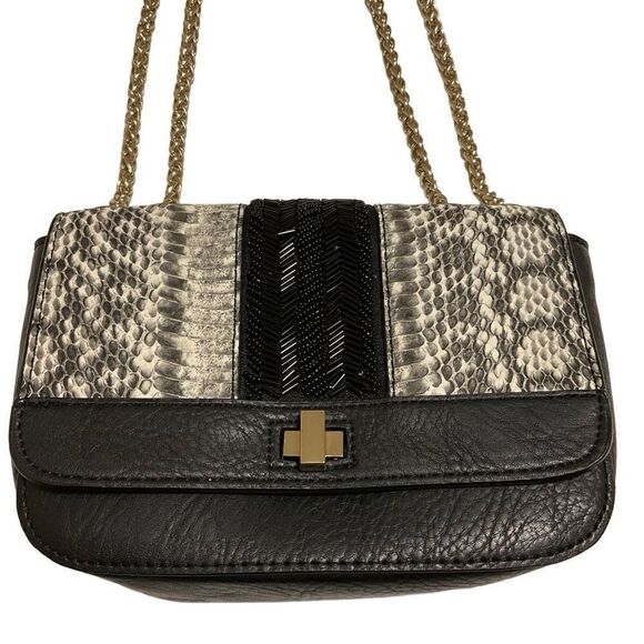 INC Marlin Chain Strap Shoulder Bag. Snakeskin and beaded detail. - Picture 2 of 11